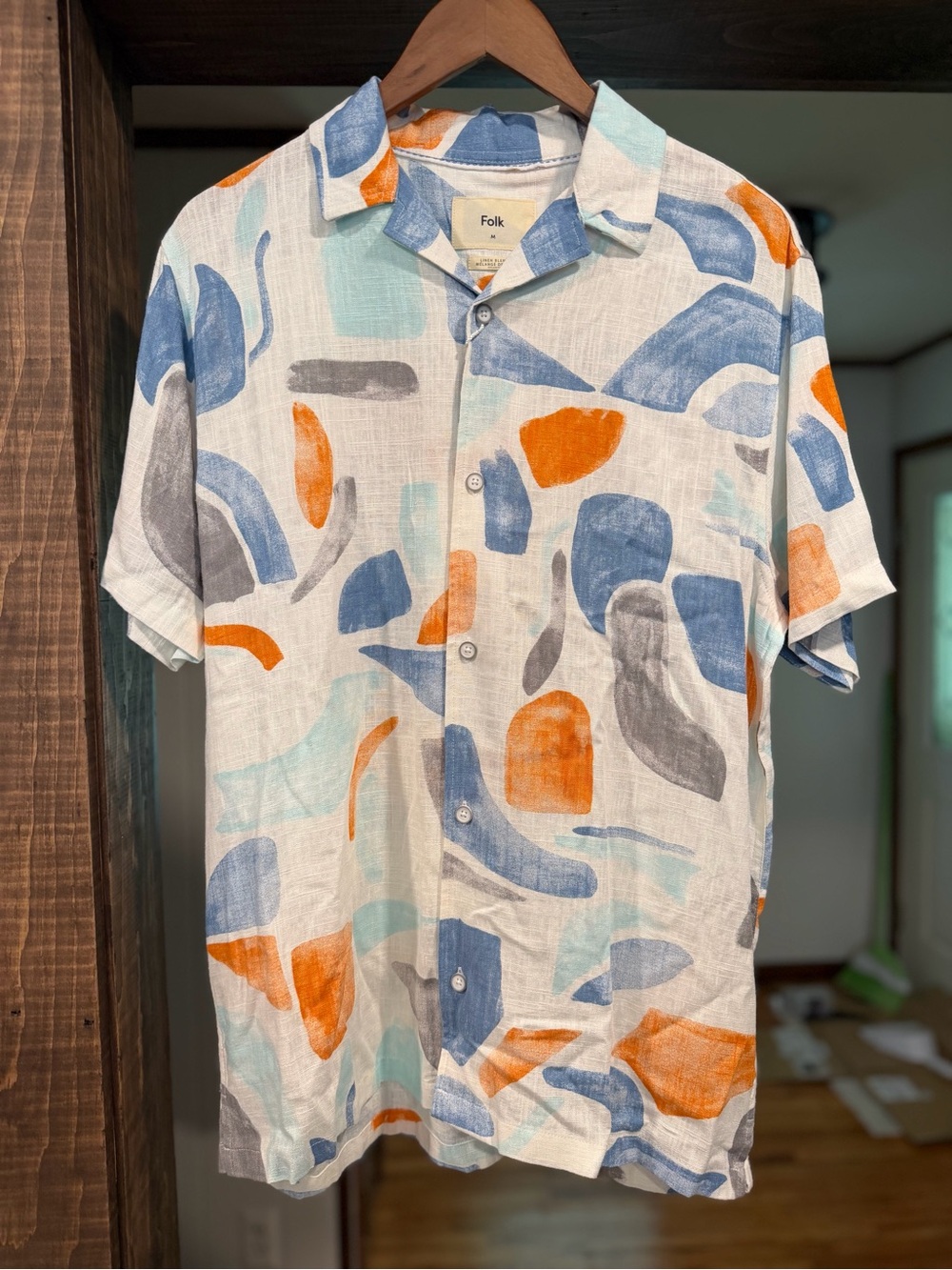 NWT Folk Palcont SS Linen Blend Shirt: Orange (Medium)